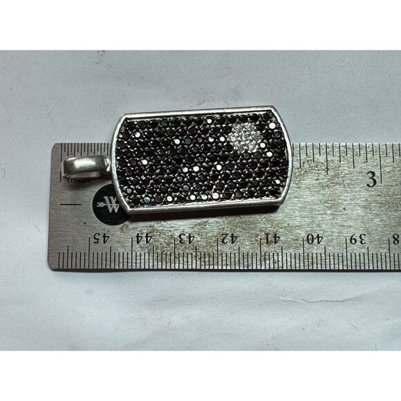 Estate Sterling Silver 925 Dog Tag Pendant Black & White Crystals 13.7g SJ Mark - Picture 7 of 8